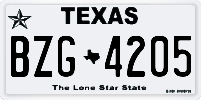 TX license plate BZG4205