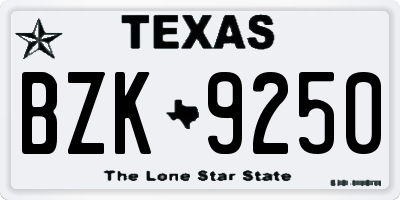 TX license plate BZK9250