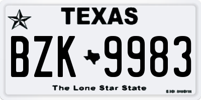TX license plate BZK9983
