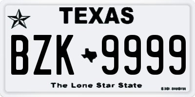 TX license plate BZK9999