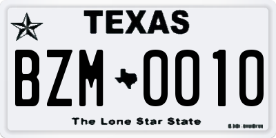 TX license plate BZM0010
