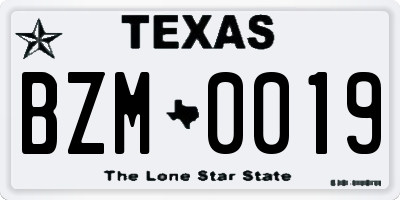 TX license plate BZM0019