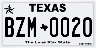 TX license plate BZM0020