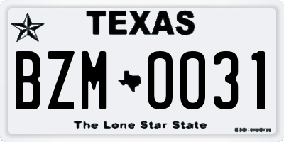 TX license plate BZM0031