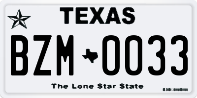 TX license plate BZM0033