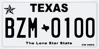 TX license plate BZM0100