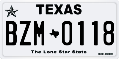 TX license plate BZM0118
