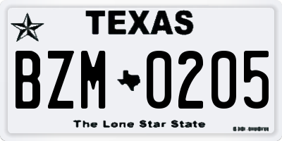 TX license plate BZM0205