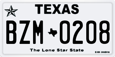 TX license plate BZM0208