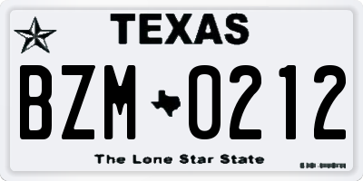TX license plate BZM0212