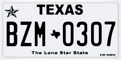 TX license plate BZM0307