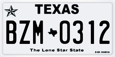 TX license plate BZM0312