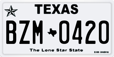 TX license plate BZM0420