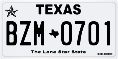TX license plate BZM0701