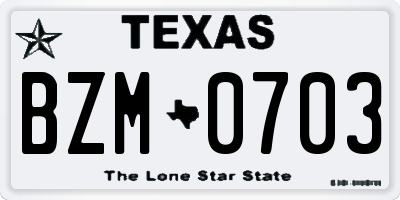 TX license plate BZM0703