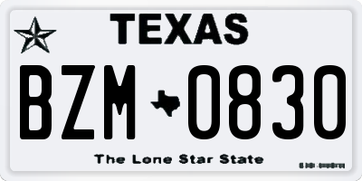 TX license plate BZM0830