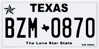 TX license plate BZM0870