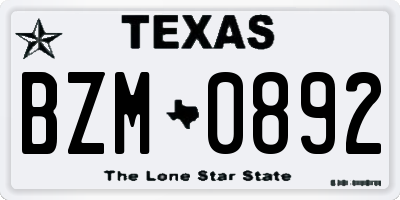 TX license plate BZM0892