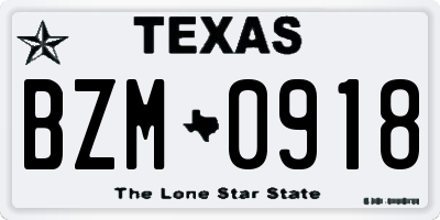 TX license plate BZM0918