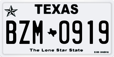 TX license plate BZM0919