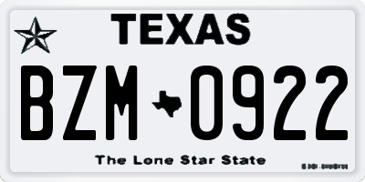 TX license plate BZM0922