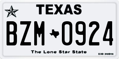 TX license plate BZM0924