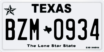 TX license plate BZM0934