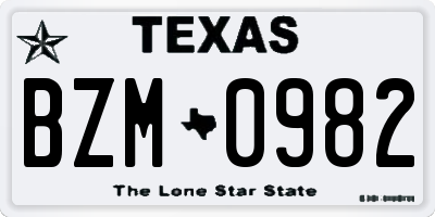 TX license plate BZM0982