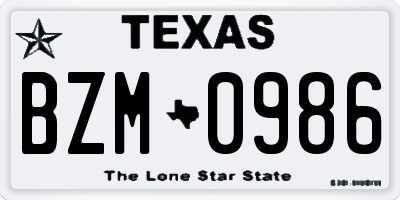 TX license plate BZM0986
