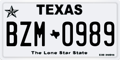 TX license plate BZM0989