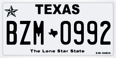 TX license plate BZM0992