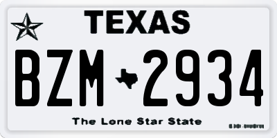 TX license plate BZM2934
