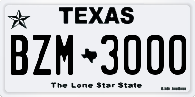 TX license plate BZM3000