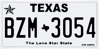 TX license plate BZM3054
