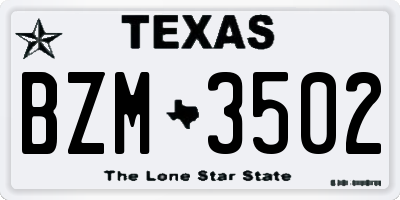 TX license plate BZM3502