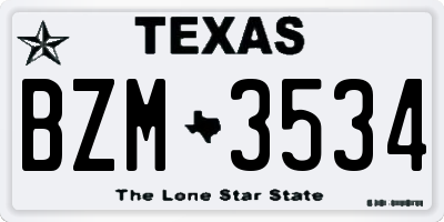 TX license plate BZM3534