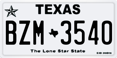 TX license plate BZM3540