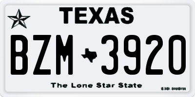 TX license plate BZM3920