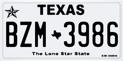 TX license plate BZM3986