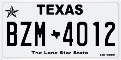 TX license plate BZM4012