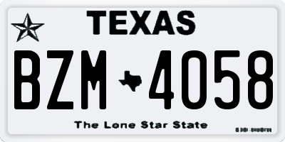 TX license plate BZM4058