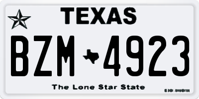 TX license plate BZM4923