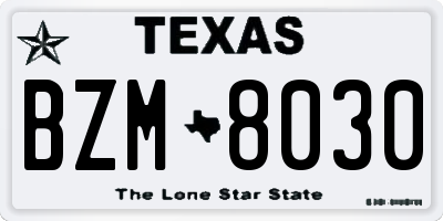 TX license plate BZM8030