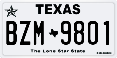 TX license plate BZM9801