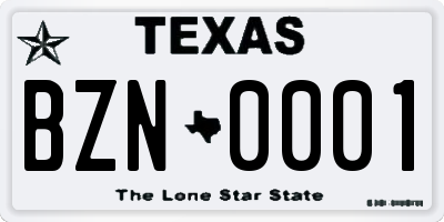 TX license plate BZN0001