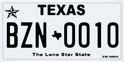TX license plate BZN0010