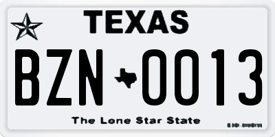 TX license plate BZN0013