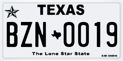 TX license plate BZN0019
