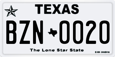 TX license plate BZN0020