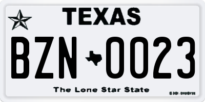 TX license plate BZN0023